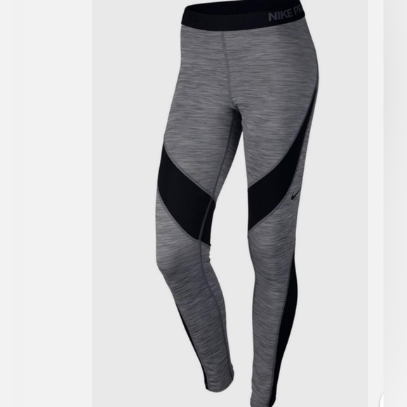 NIKE PRO Hyperwarm compression Leggings Womens Size Large Gray Black activewear - Picture 1 of 11